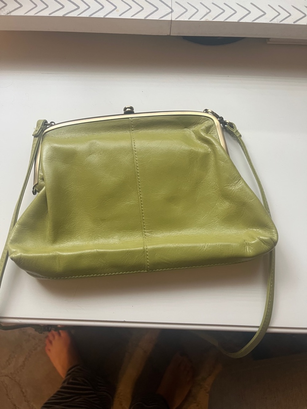 HOBO Olive Green Leather Kiss-Lock Clutch Crossbody